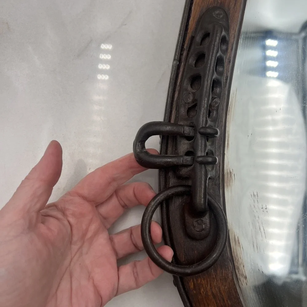 Antique Horse Harness Mirror Rustic Equestrian Decor Wood Iron Leather Wall Art